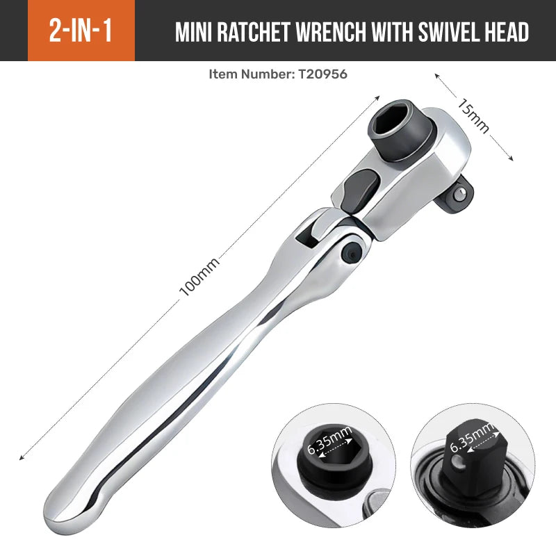 Hi-Spec 2-in-1 Mini Ratchet Wrench Movable Head Handle Double-Ended Socket Wrench Small Fly Torque Spanner Hand Repair Tools