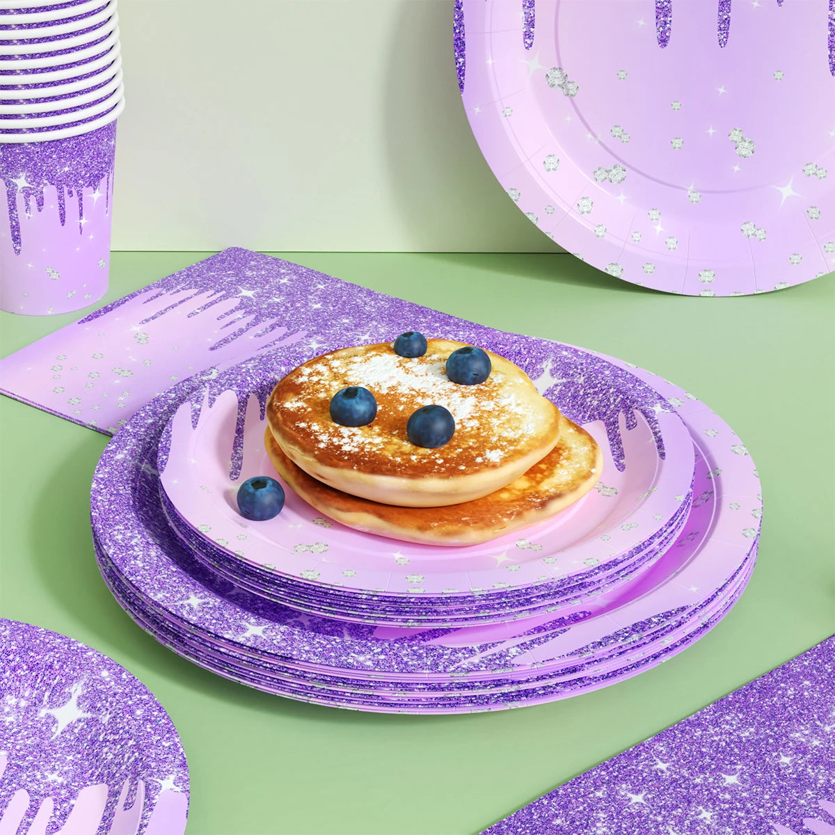 Colorful Tableware Set Rose Gold Purple Gold Birthday Wedding Disposable Paper Plate Cup Tissue Party Supplies