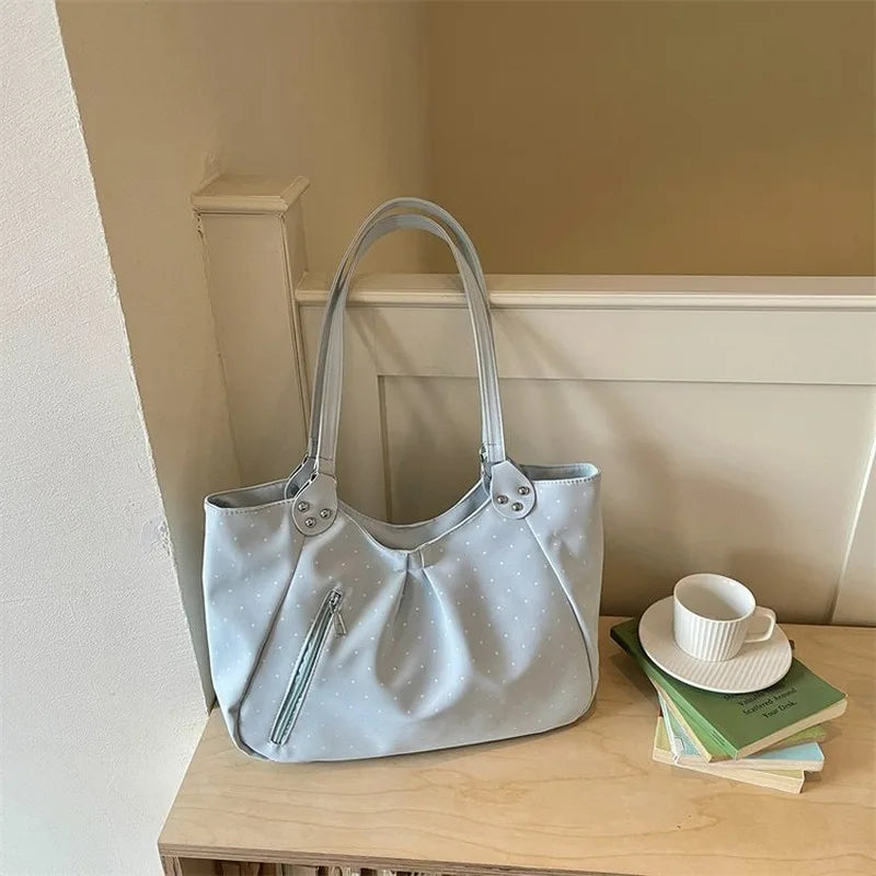 Women's Polka Dot Hobo Tote Bag Large Capacity Shoulder Handbag for Work School Daily Travel
