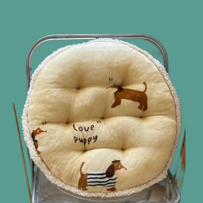 Winter new round milk fleece cartoon seat cushion cute office chair cushion balcony futon bay window cushion