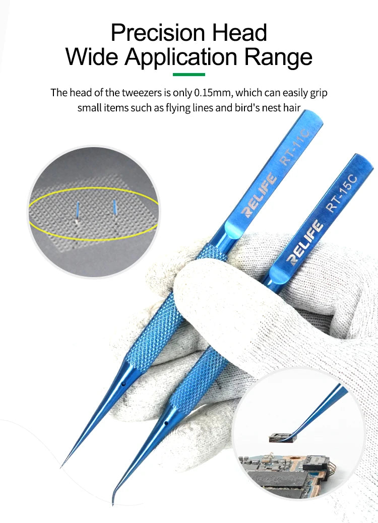 RELIFE 0.1mm Titanium Alloy Non-magnetic High Hardness Aviation Ultra-Precise Step Structure Tweezers Phone IC Chip Repair