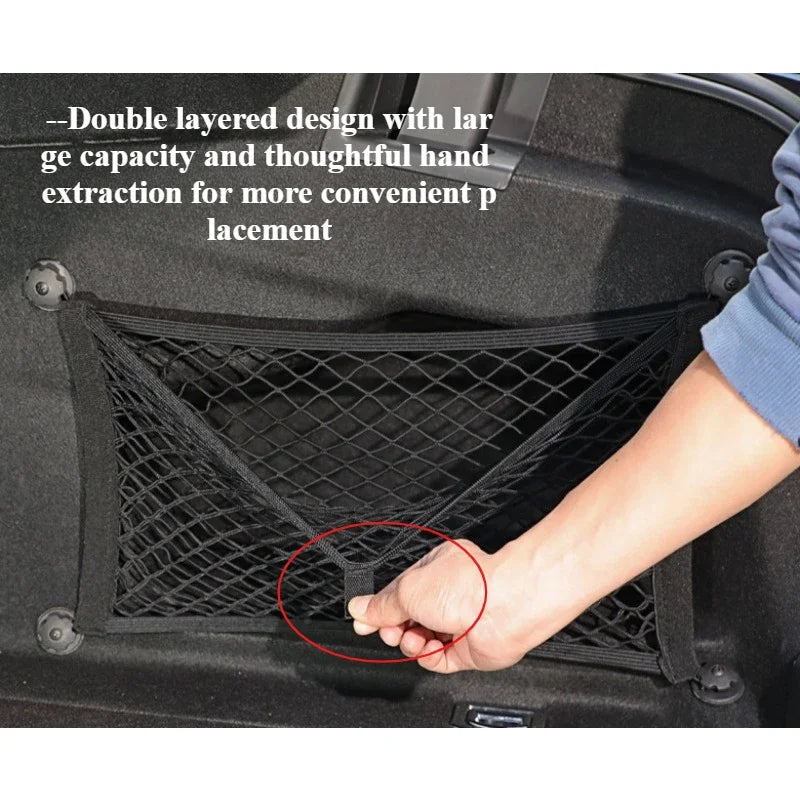1pc 45 * 25cm Car Trunk Screw Fixed Side Mesh Pocket Strong Elasticity Storage Flat Net  Practical Side Edging Refit Interior CN