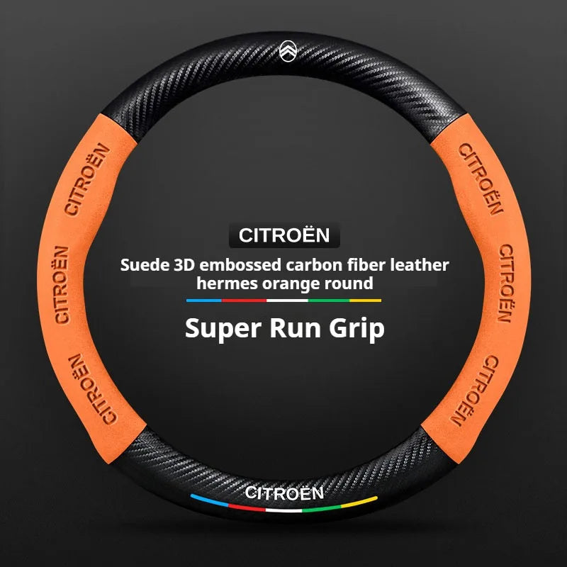 For Citroen C1 C2 C3 C4 C5 C6 VTS Xsara C-Crosser Berlingo Jumpy Carbon fiber Suede Car Steering Wheel Cover Auto Accessories