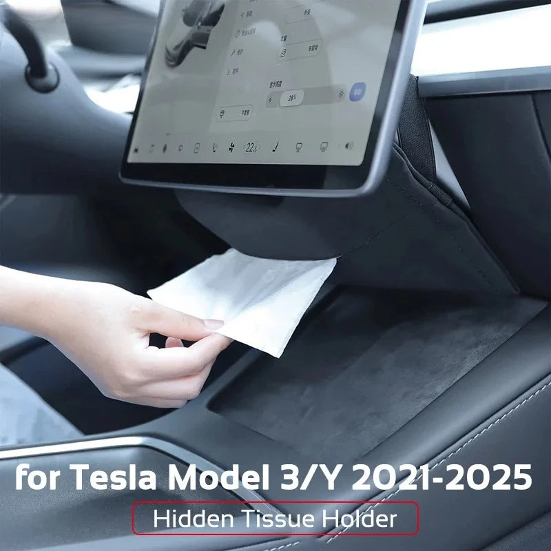 for Tesla Model 3 Y 2021-2025 Highland Juniper Hidden Tissue Holder Box Seat Back Console Flocking Storage Bag Car Accessories