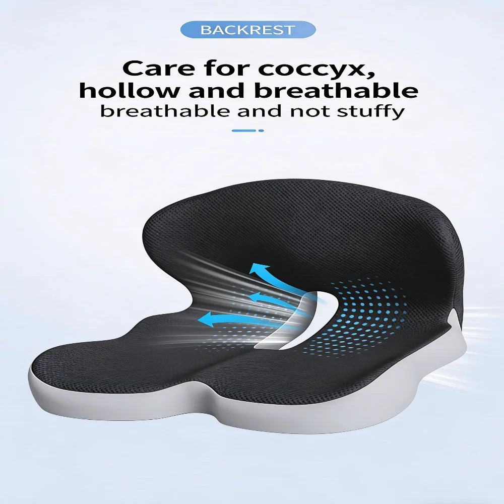 Skin-Friendly Non-Slip Memory Foam Seat Cushion with Extended Zipper Easy Remove Washable Back Support Adjustable Comfortable Ch