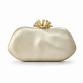Metallic Bronze PU Leather Clutch Bag Women Metal Frame Evening Handbag Elegant Formal Wedding Party Cocktail Prom Box Purse