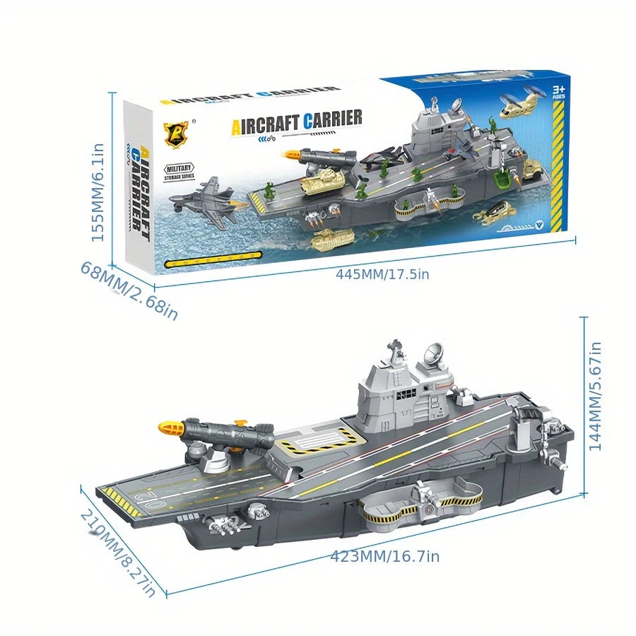 Children's Aircraft Carrier Toys Set with Military Action Figures, Aircraft Toys, Military Tanks, Helicopters and Fighter Jets