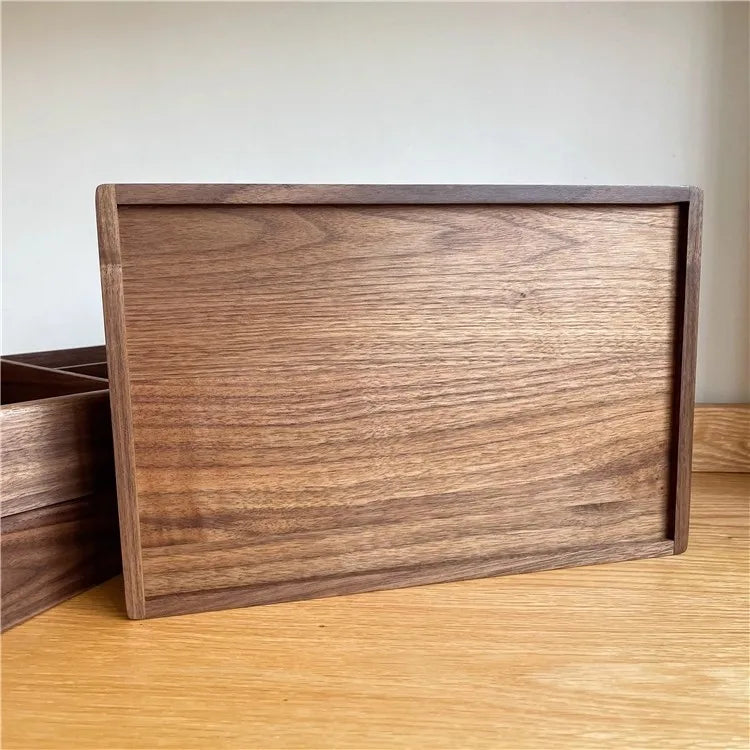 Compartment Solid Walnut Desk Organizer Precision-Crafted Wooden Storage Box for Office Supplies & Stationery