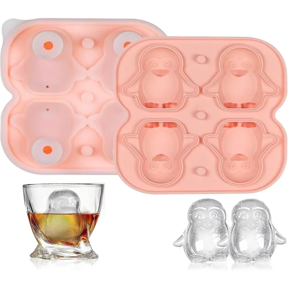 Ice Cube Tray,Silicone Ice Cube Tray with Lid,Penguin Ice Cube Trays for Whiskey Cocktails Gin Beer Juice, DIY Ice Cube Mold