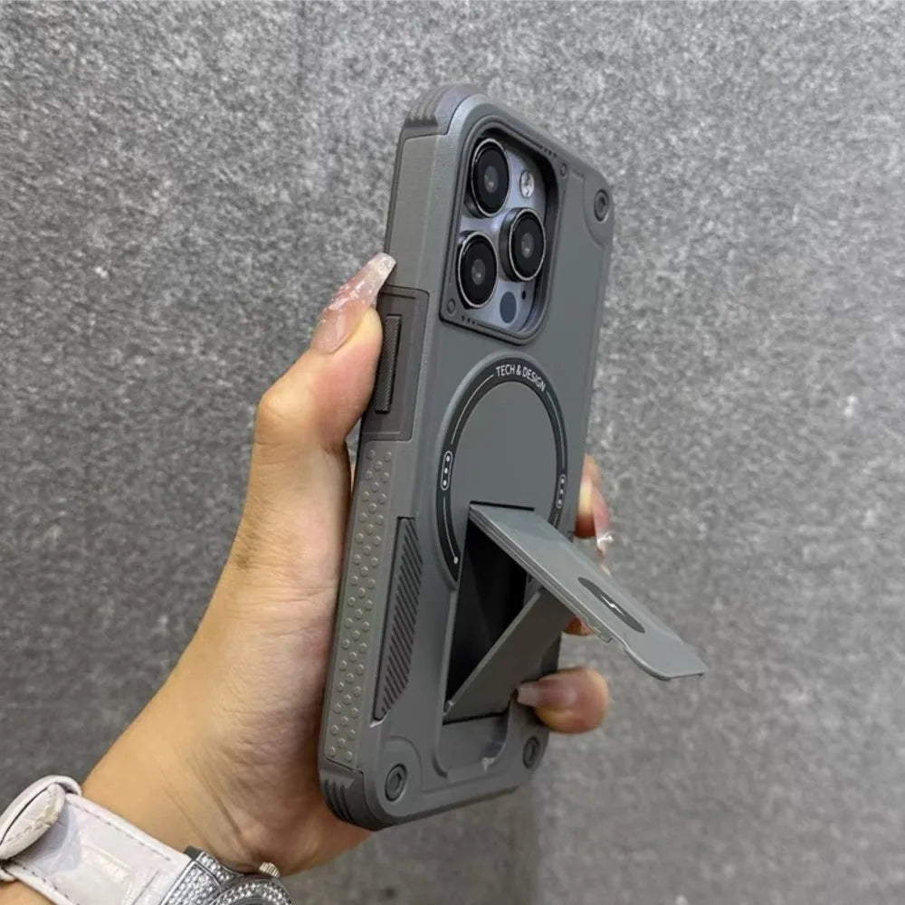 For Magsafe Kickstand Phone Case For iPhone 17 Pro 14 16 15 13 11 12 Pro Max Air Magnetic Wireless Charge Stand Anti-Fall Cover