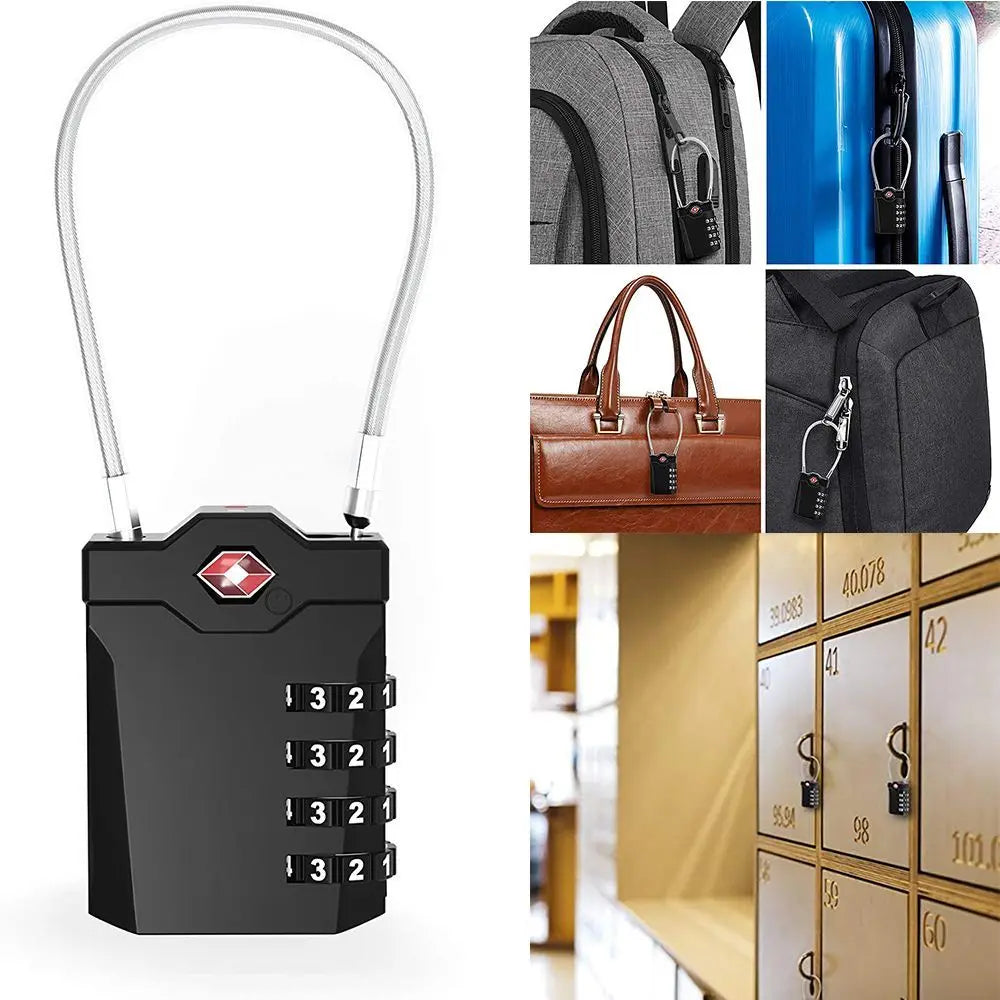 Waterproof Cable Luggage Lock Small Padlock Smart Combination Lock Customs Code Lock TSA Customs Lock Padlock with Steel Cable