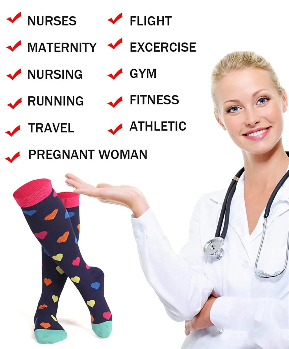 6/7 Pairs Compression Socks Varicose Diabetes Sock Running Cycling Hiking Touring Bicycle Marathon Outdoor Rugby Edema Long Tube