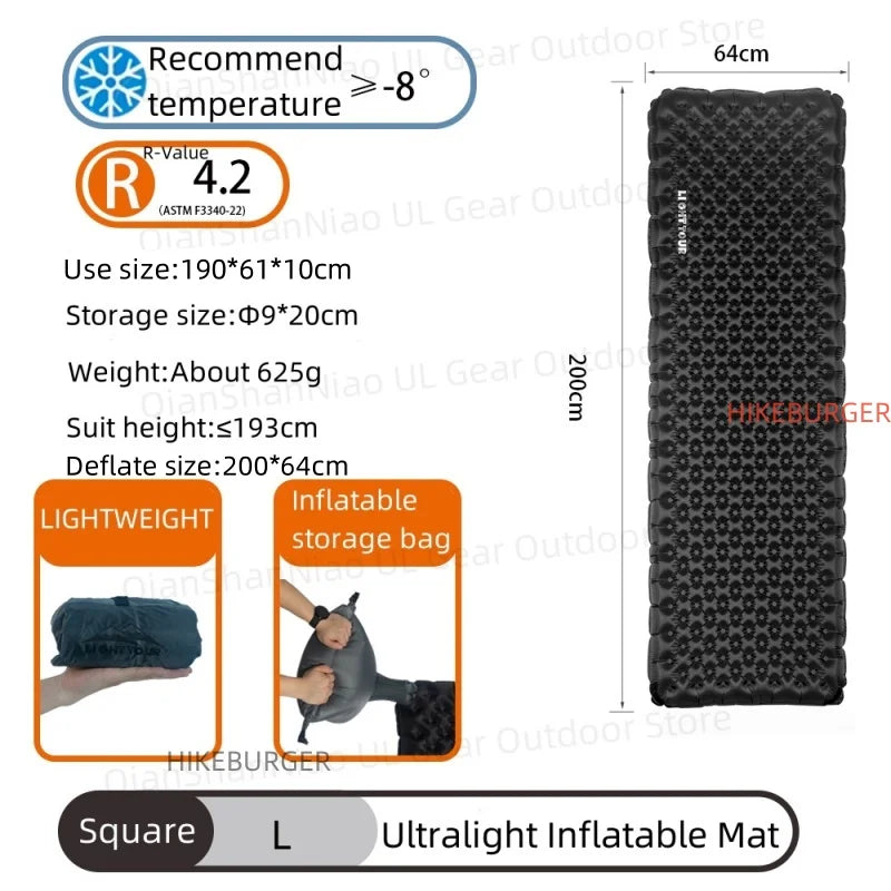 Light Tour R Value 7.5 Camping Inflatable Mattress Outdoor Portable Sleeping Pad Ultralight Hiking Single People Mat R4.2/R3.5