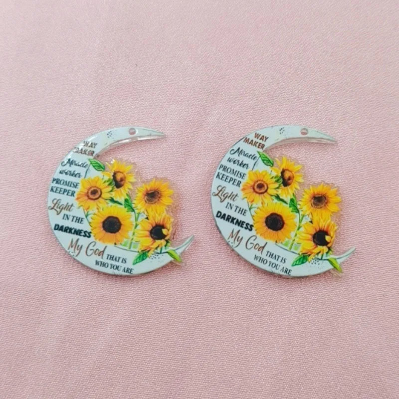 10pcs Acrylic Double sided Colorful Sunflower and Rose Pendant DIY Handmade Jewelry Pendant Accessories Material