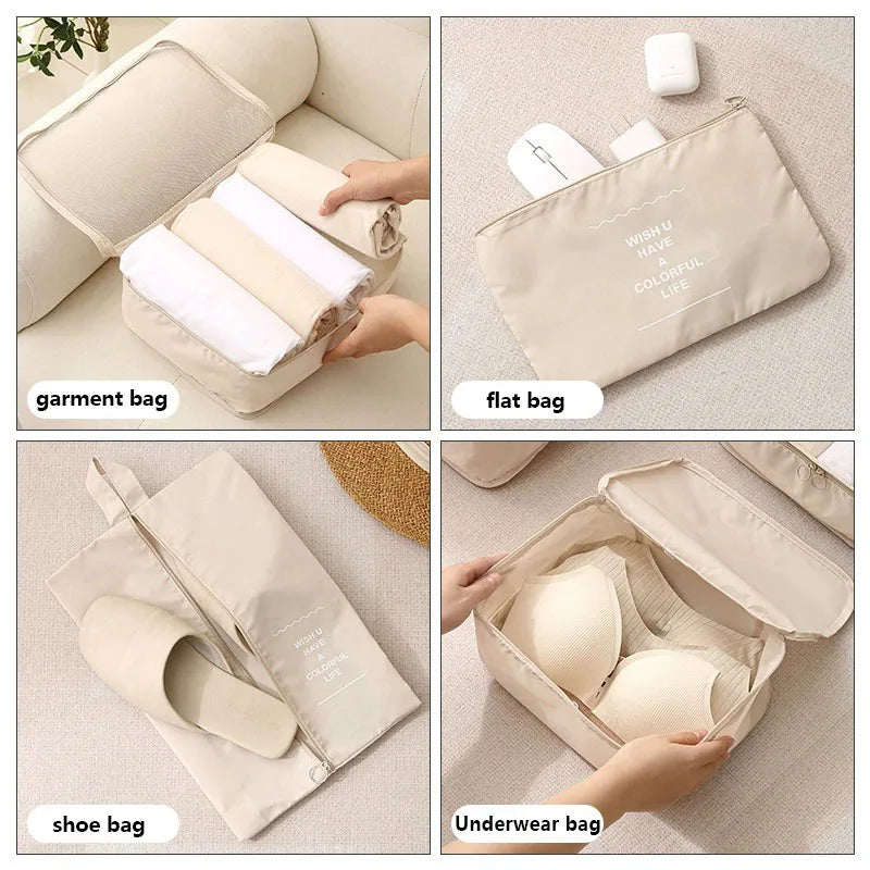 8Pcs Travel Packing Cubes Set Waterproof Luggage Organizer with Drawstring Storage Pouches for Clothes Shoes Underwear Cosmetics