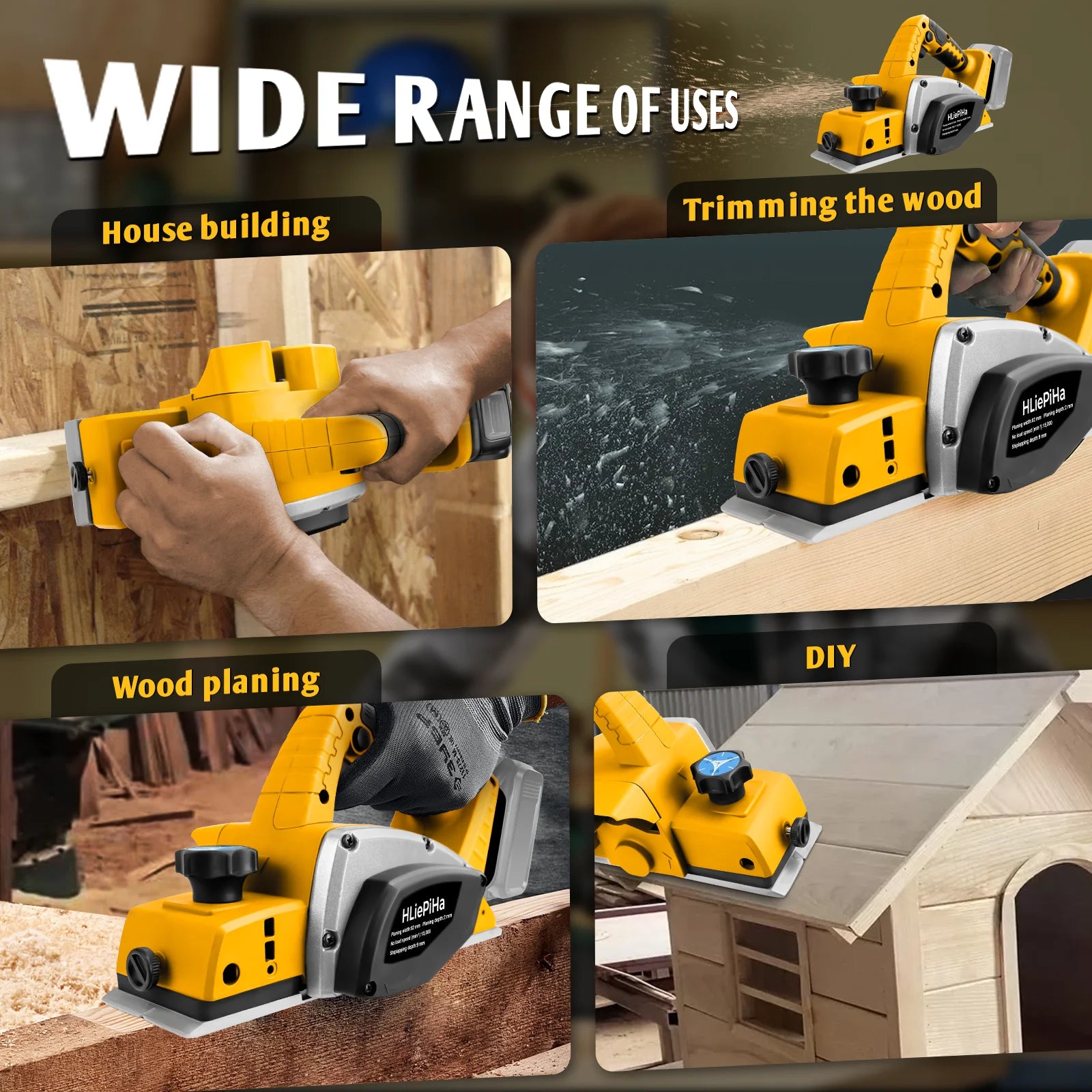 Brushless Electric Planer 15000RPM Cordless Handheld Power Planer Carpenter Home DIY for Dewalt 20V Battery (No Battery)