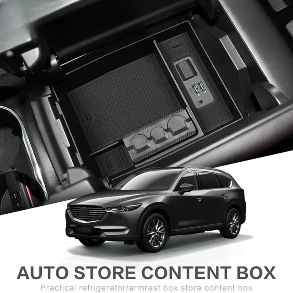 Car Interior Central Armrest Box Storage Box For Mazda CX-8 CX-9 2016-2024 CX8 CX9 Insert ABS Hidden Tray Auto Accessories