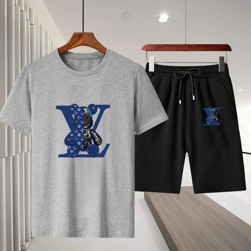 2025 Summer New Men Women Cotton Breathable T Shirt Shorts Two Piece Set Outdoor Casual Short Sleeve Sports Tracksuit Outfit