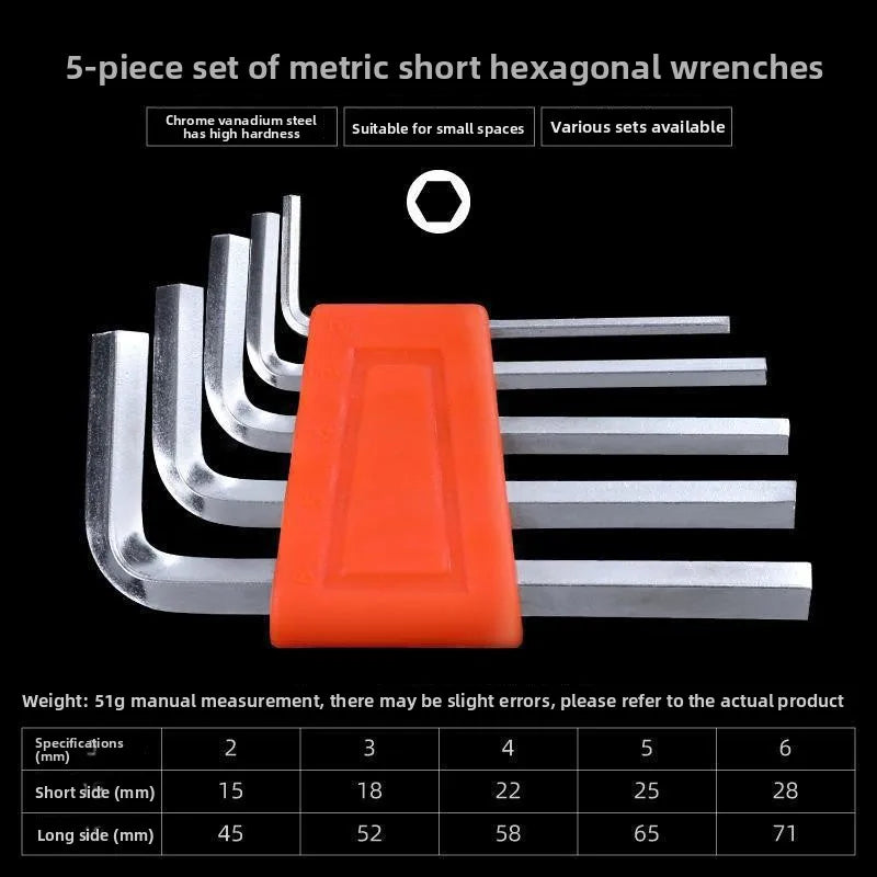Hexagonal Wrench Set, Metric And Imperial, Short Handle, Ball Head, L-Shaped Wrench Tool