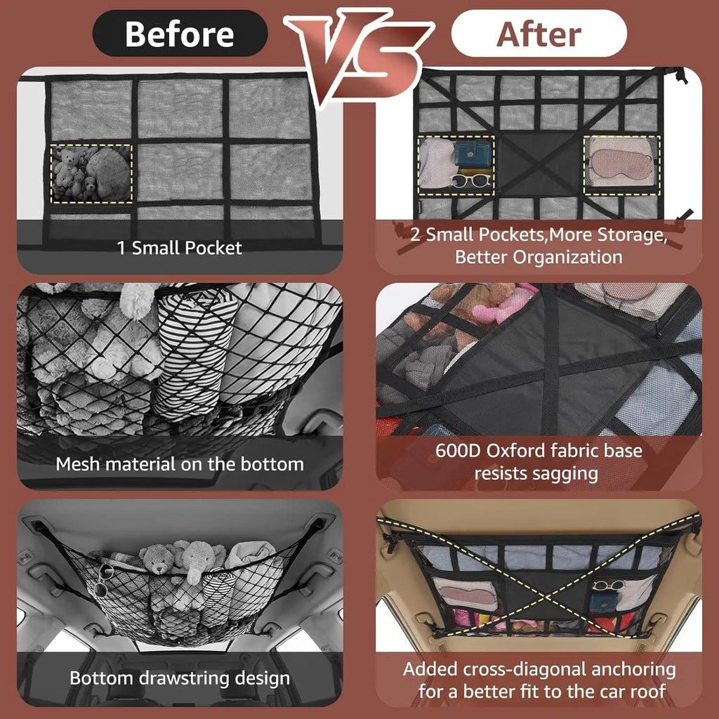 Universal Car Roof Top Ceiling Cargo Storage Net Pocket Mesh Organizer Bag Capervan Anti Sagging Luggage for SUV Van Camping Cab