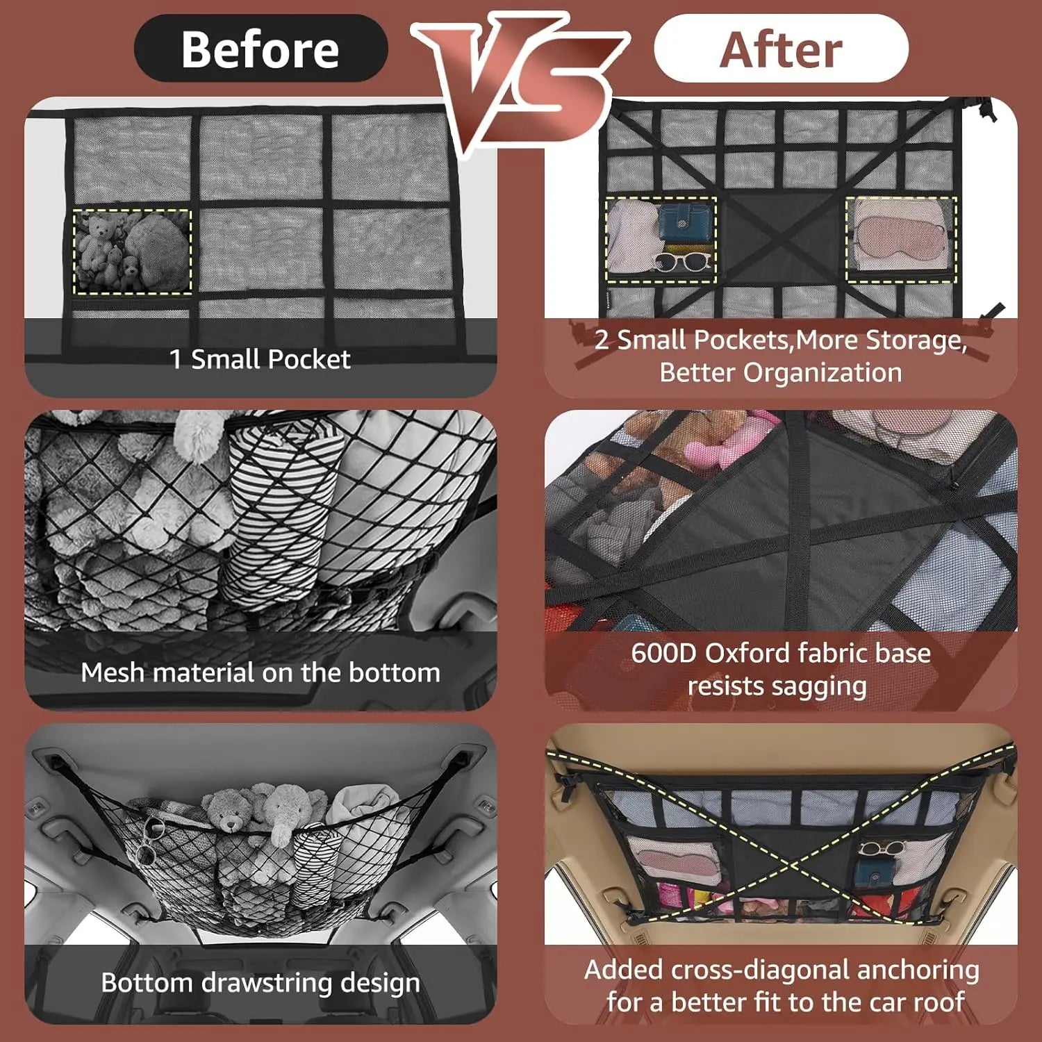 Universal Car Roof Top Ceiling Cargo Storage Net Pocket Mesh Organizer Bag Capervan Anti Sagging Luggage for SUV Van Camping Cab