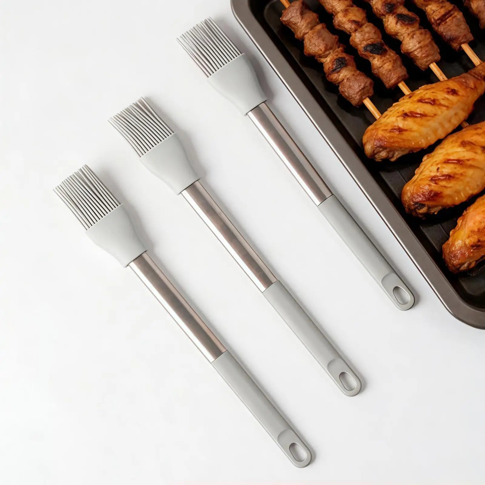 Soft Bristle Silicone Basting Brush Heat Resistant Anti-Scald Food Brush for Butter Grease Marinade Home Kitchen BBQ