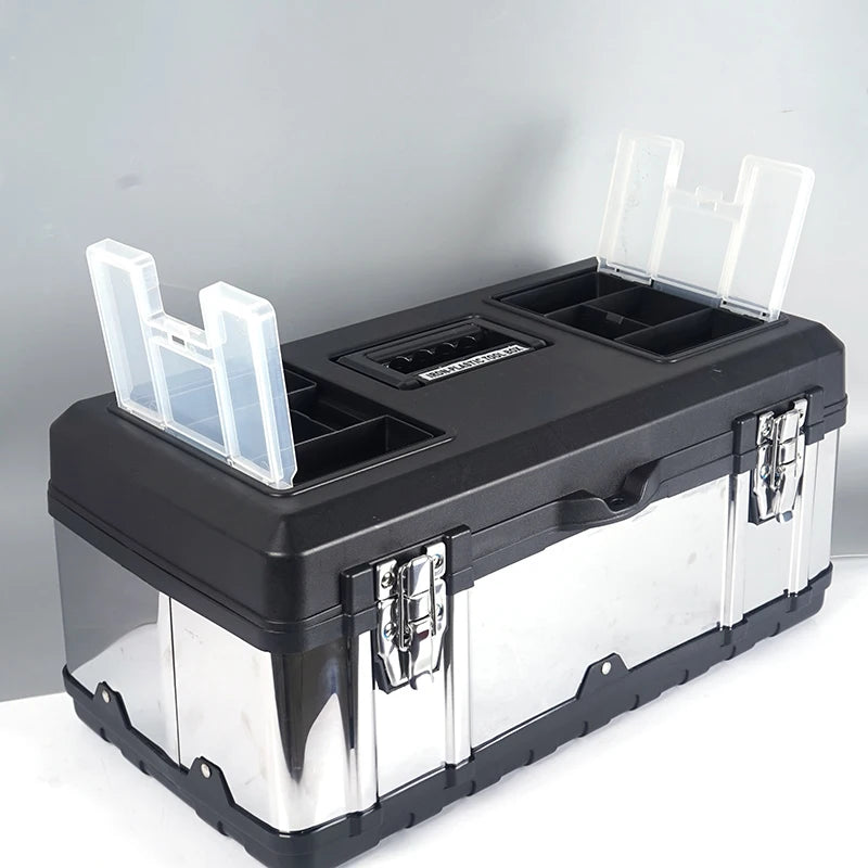 19 Inch Stainless Iron-Plastic Tool Box with Handle, Multi-functional with Compartments Toolbox, Storage Box