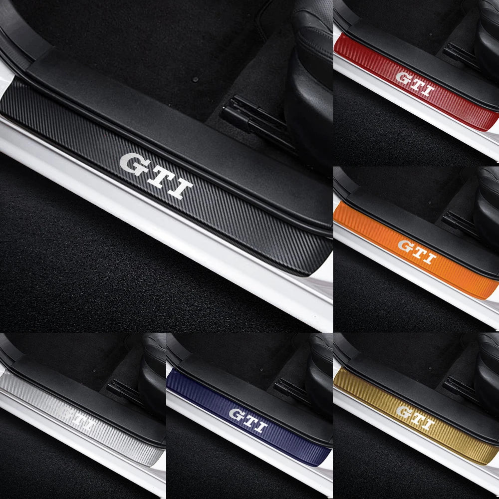 4Pcs Car Door Carbon Fiber Sill Scuff Plate Decoration Sticker For Volkswagen GTI Golf Caddy Passat CC Lavida Sagitar Scirocco