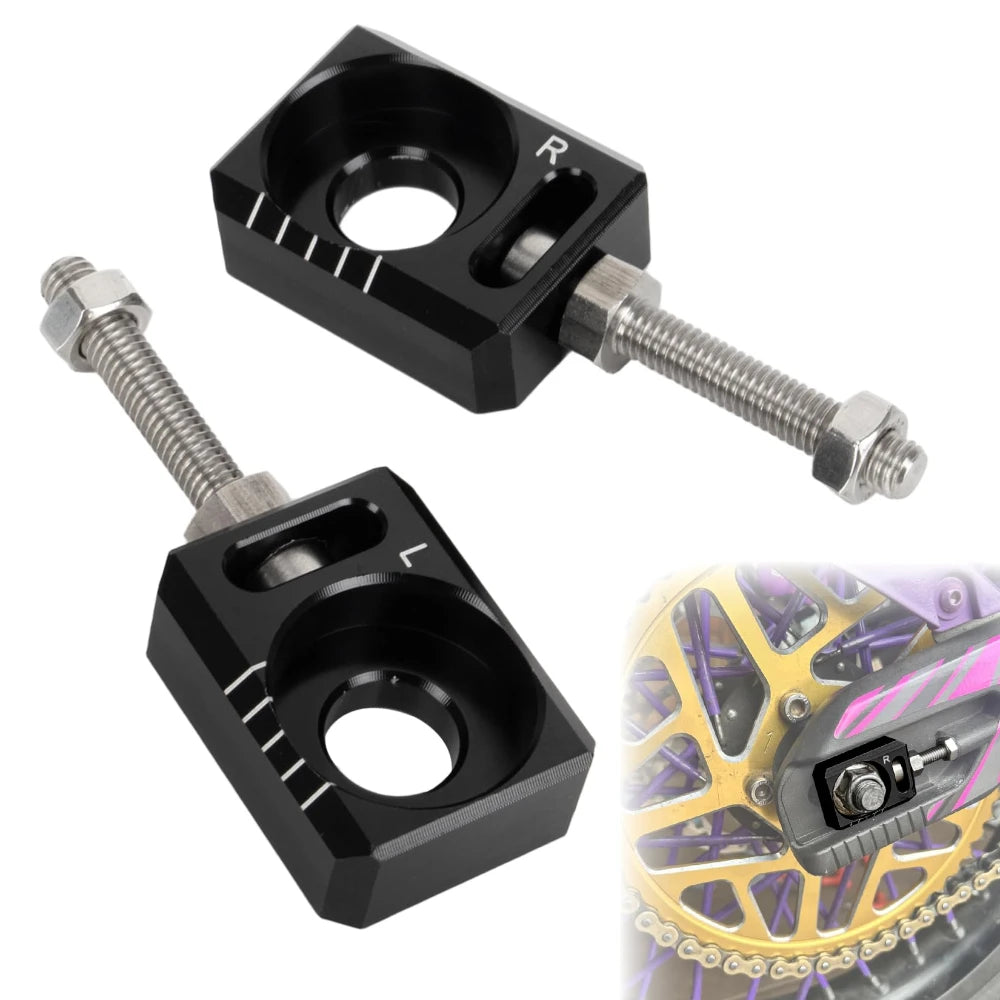 2PCS Chain Tensioner Adjuster Rear Axle Blocks with Dual-Side Scale for Sur-ron Light Bee X Segway X160 X260 Dirt Bike