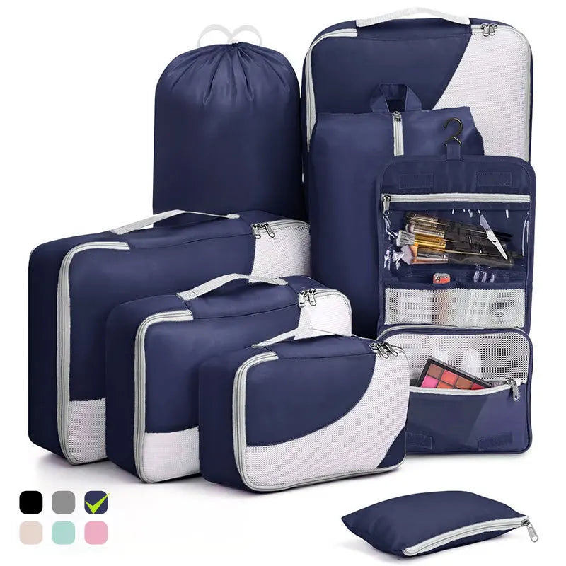 Good Quality 8 Pieces Suitcase Organizer Pouch Visual Mesh Packing Cubes Tear-resistant Clothing Storage Bags with Toiletry Bag
