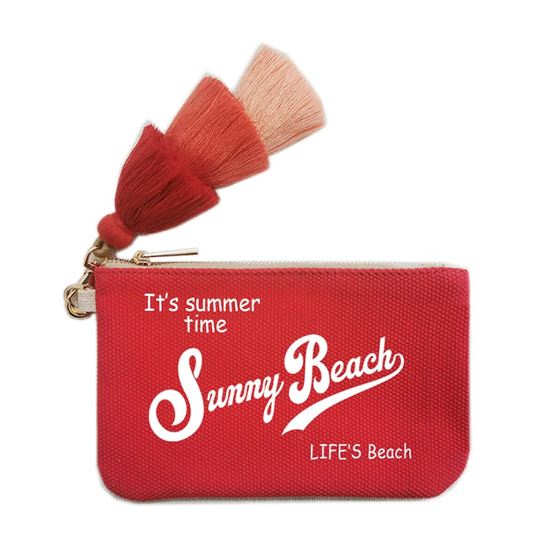Customizable Letter Purse Leisure Personality Tassel Design Canvas Cotton Women's Clutch Office Gifts Beach Wallet iPhone Bag