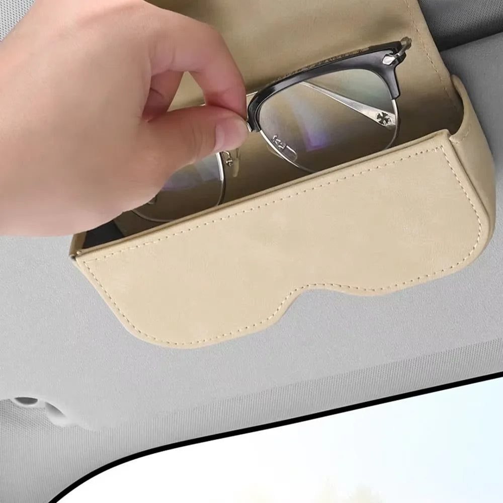 Suede Leather Car Eyeglass Case Automatic Closing Non-slip Auto Sun Visor Glasses Holder Magnetic Multi-functional Eyewear Clips