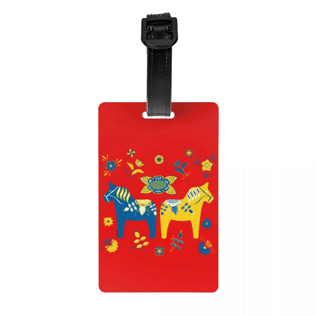 Custom Swedish Folk Cats Luggage Tag With Name Card Privacy Cover ID Label for Travel Bag Suitcase