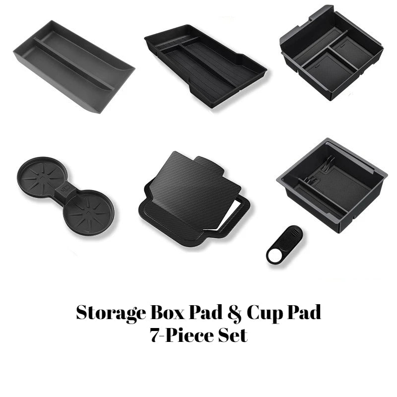 For Tesla Model Y Juniper/YL Center Console Armrest Storage Box Set Non-Slip Cup Pads Organizer Trays Car Interior Accessories