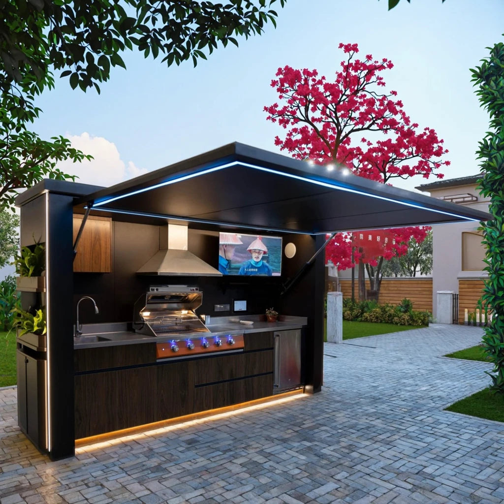 Luxury BBQ Pods Outdoor Kitchen Shed Cabinets Modern Gas Grill Natural Gas Propane Burner Customized Backyard Station