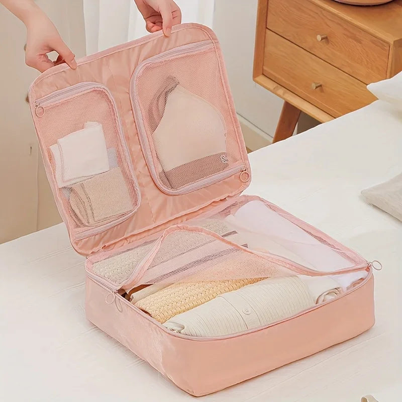 1pc Travel Portable Clothing Storage Bag Large Capacity 3 Pocket Breathable Mesh Bag for Underwear Organizer Bag Luggage Storing