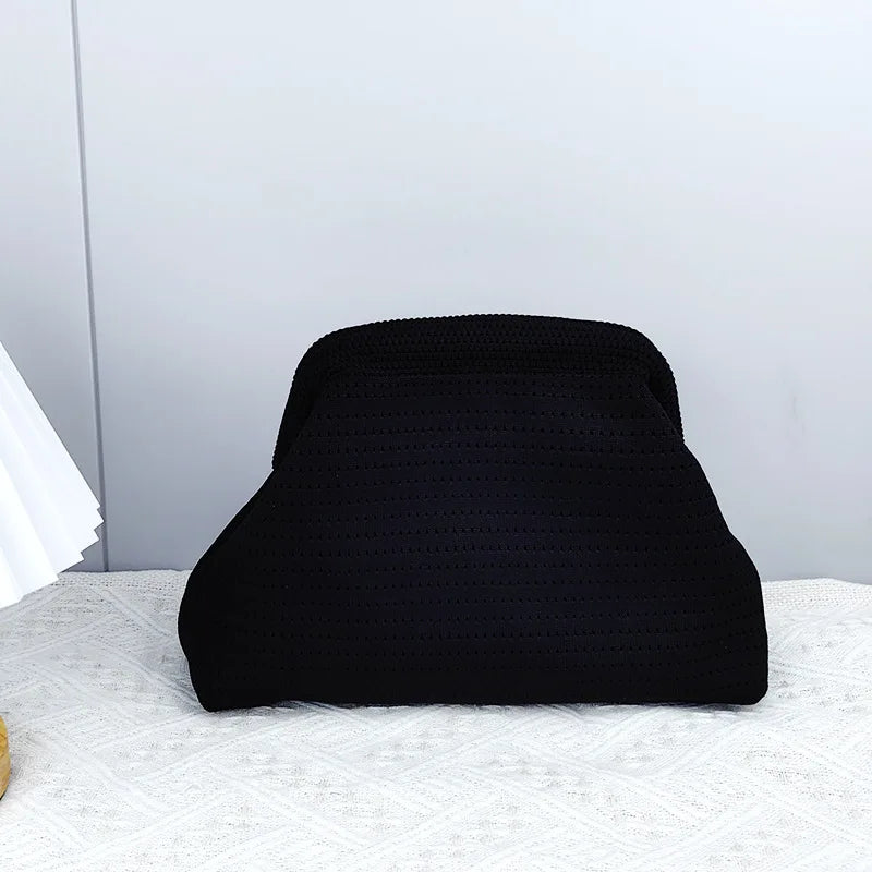 Summer Beach Clutch Purses for Women Crochet Woven Ruched Dumpling Hobo Bag Striped Color Evening Handbag Pool Knit Clutch