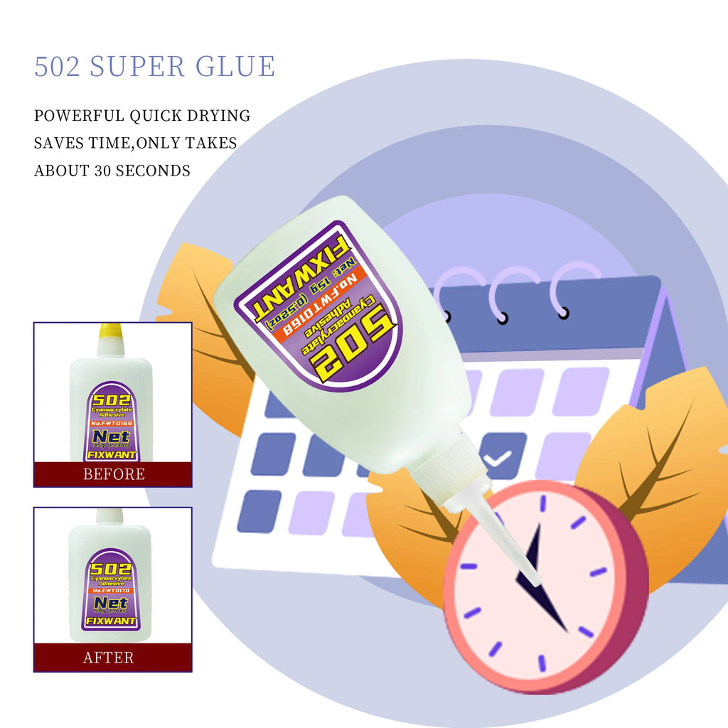 1-3pcs Instant Quick-drying FIXWANT 502 Super Glue Cyanoacrylate Adhesive Leather Rubber Wood Metal Strong Bond Liquid Glue Tool