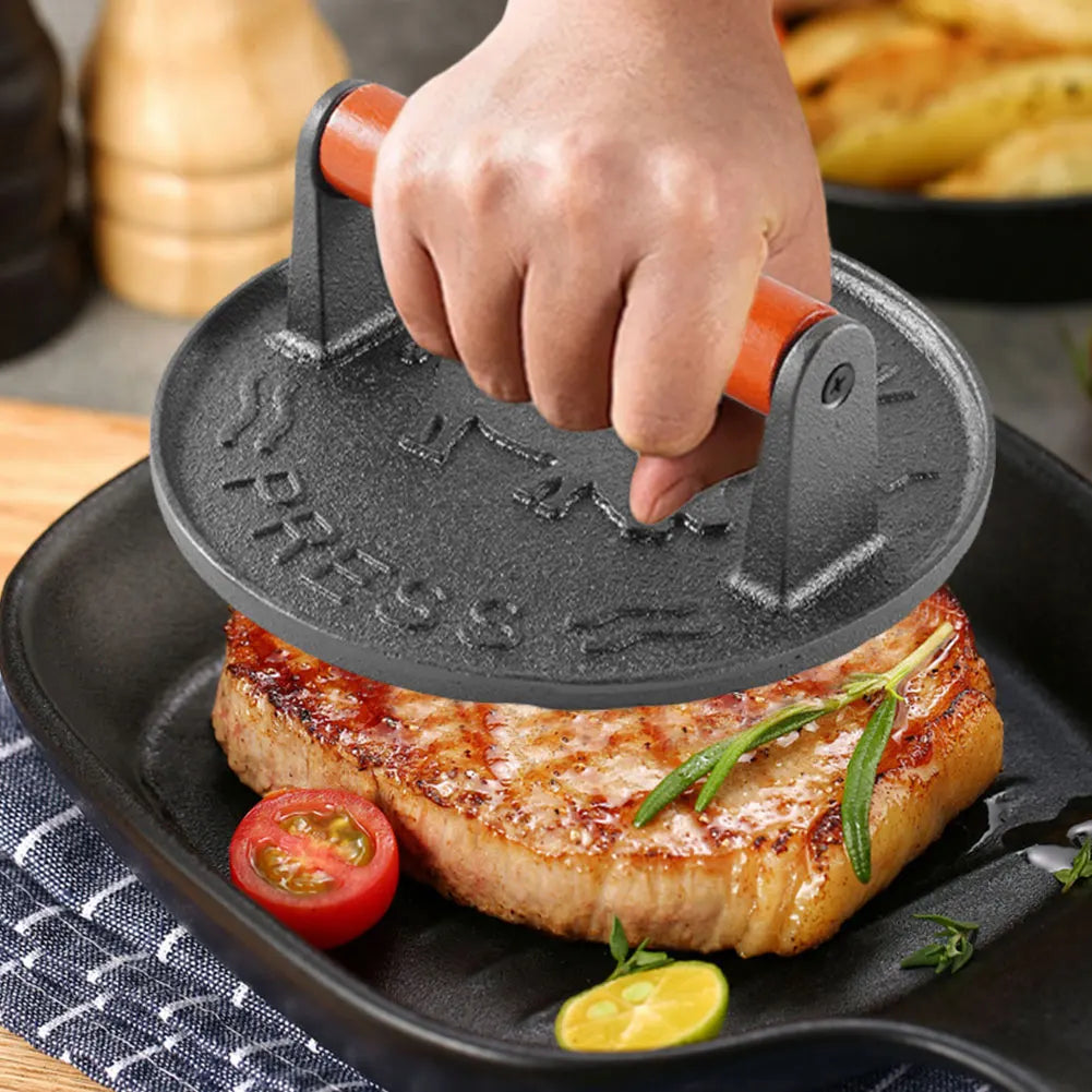 Iron Burger Press Burger Meat Press  Wooden Handle Smash Burger Press 7.09 in Anti Scald for Griddle Grills