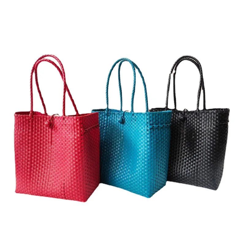 Handwoven Large Capacity Waterproof Shopping Bag Ins Minimalist Handheld Cabbage Basket Single Shoulder Handbag Soft PVC Mate...