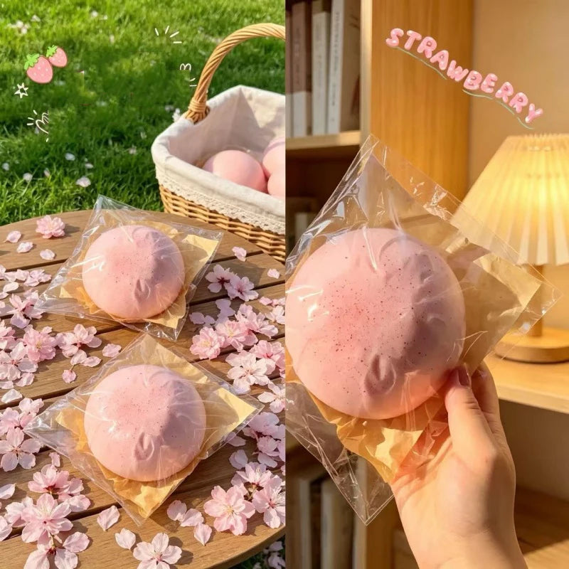 Squishy Simulated Pink Buns Squeeze Toy Soft Stress Relief Slow Rising Sensory Fidget for Anxiety ADHD Autism Gifts for Kids