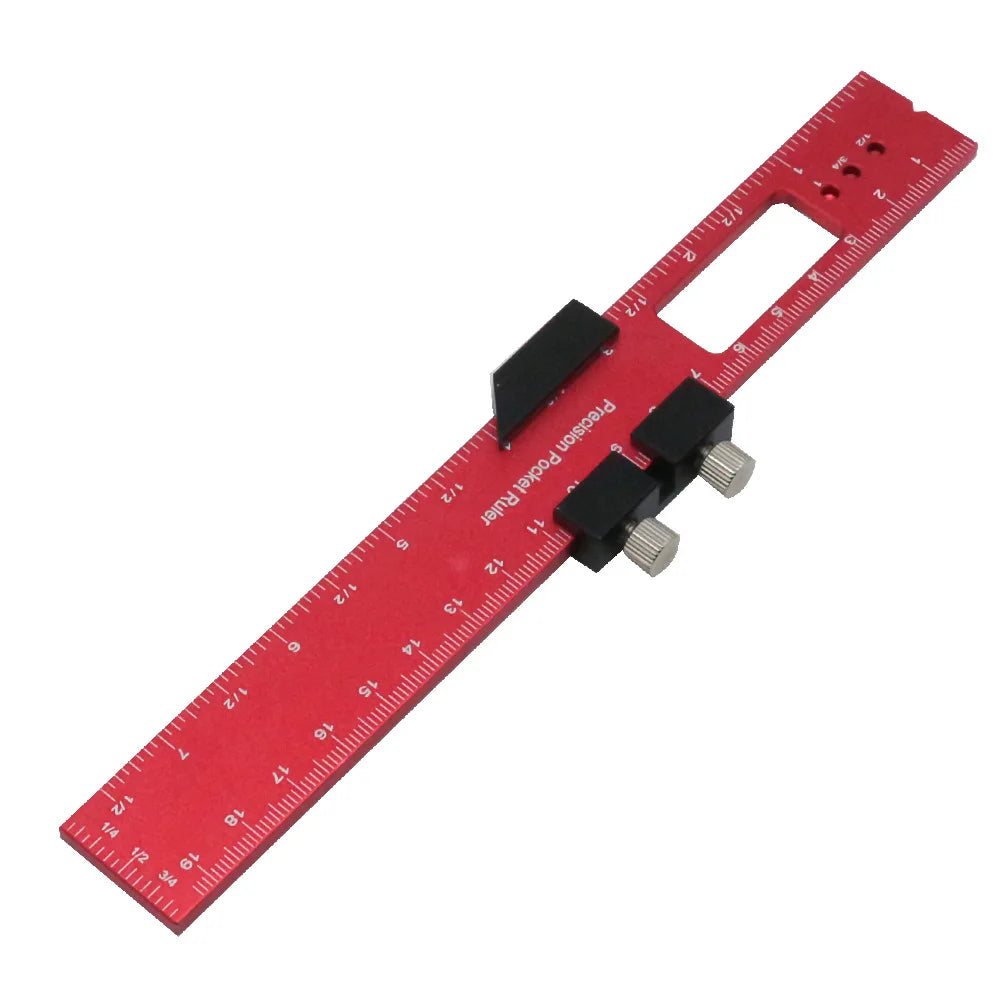 Woodworking Precision Pocket Ruler Slide Rule Inch and Metric T-Type Scribing Ruler Square Layout Tool With T-Track Slide Stops