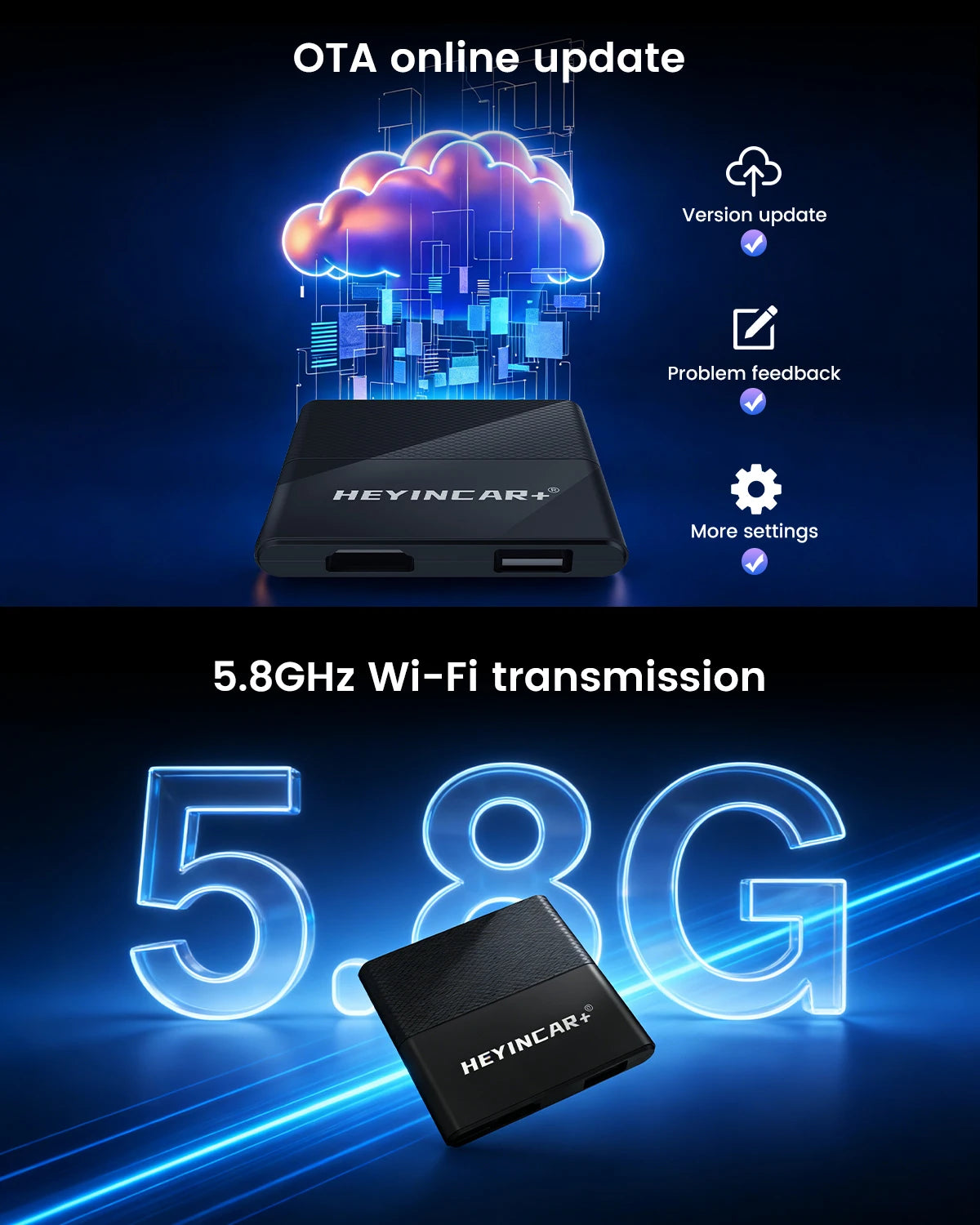 HEYINCAR Car Tv Mate HDMI Multimedia Adapter Wired to Wireless CarPlay Android Auto Video Converter for Google TV Stick Game Box
