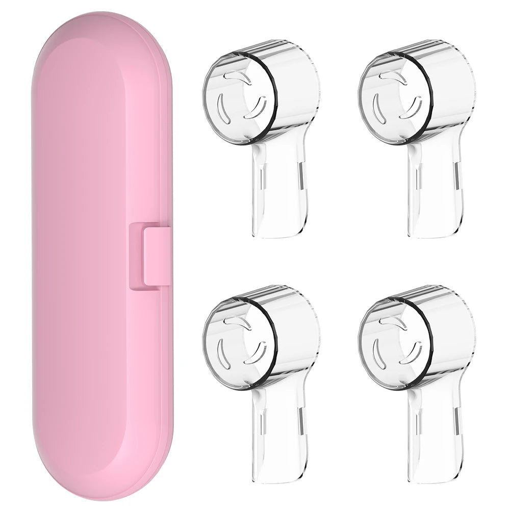 Reusable Toothbrush Travel Case and 4 Brush Heads Dustproof Covers Set, Compatible with Oral B & iO Series Electric Toothbrushes