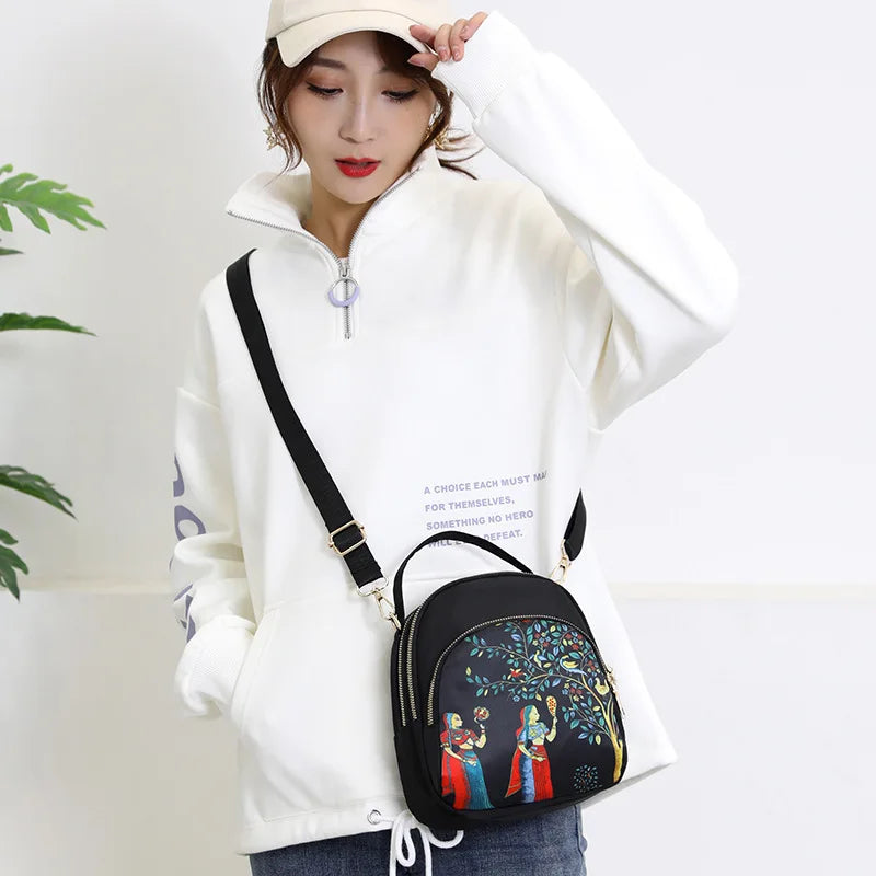 Ladies' fashionable crossbody multi-functional mini backpack with waterproof nylon fabric