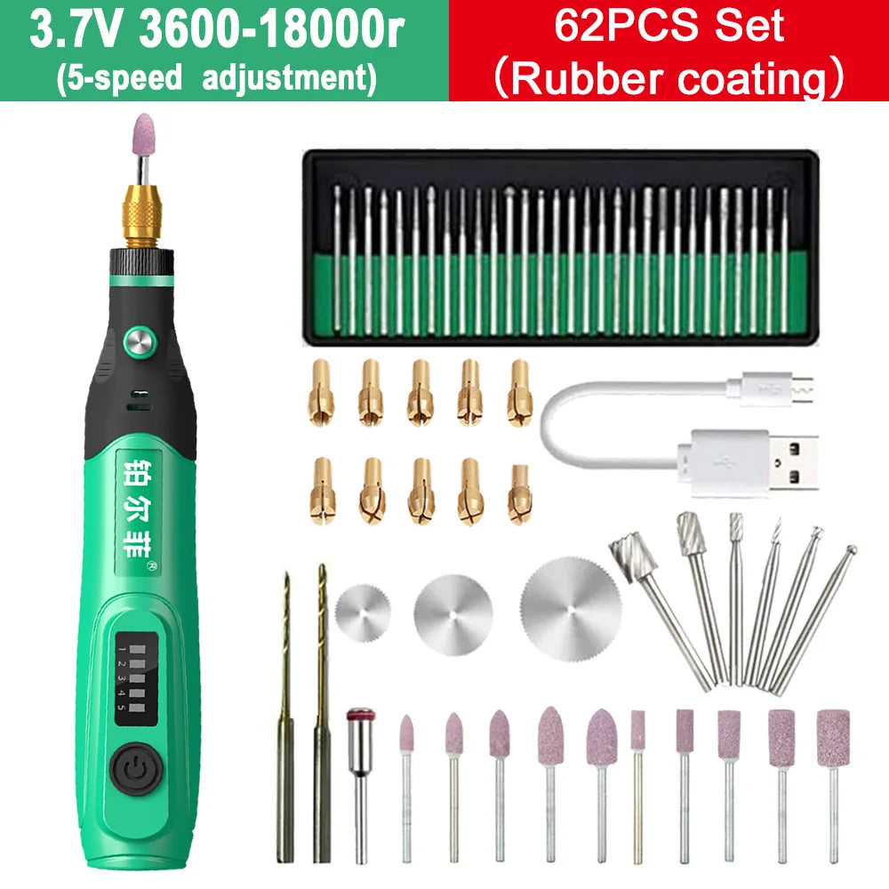 5000-20000r 4.2V Engraver Electric Drill Mini Grinder Engraving Pen Drilling Machine Cordless Rechargeable Micro Rotary Tool Kit