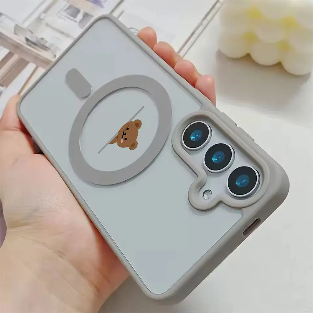 Cartoon Cute Bear Magnetic Wireless Charging Phone Case For Samsung Galaxy S26 S25 S24 S23 S22 Ultra Plus FE Soft Bumper Cover