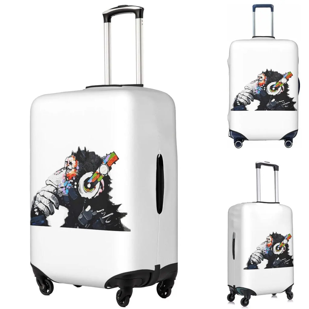 Banksy DJ Monkey Thinker With Headphones White Suitcase Cover Protection Elastic Travel Luggage Protector Covers for 18-32 Inch