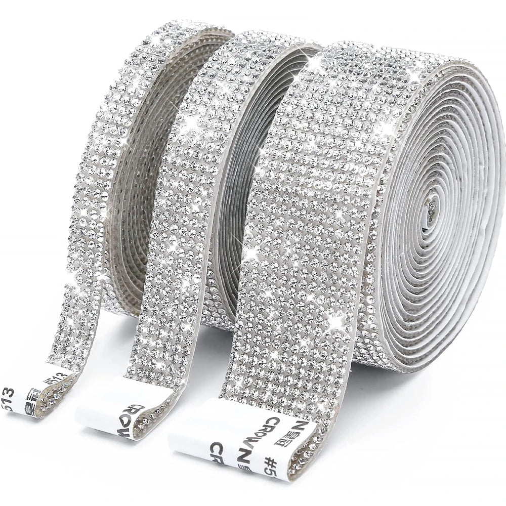1/5/10Yards Self Adhesive Rhinestone Ribbon Bling Crystal Diamond Ribbon Roll Wrap Glittering Rhinestones Sticker for Decoration