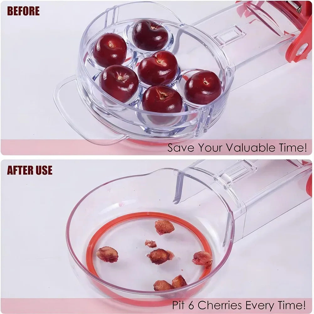 Cherry Pitter Stainless Steel Multiple Cherry Seed Extractor Remover Machine With Pits and Juice Container 6 Cherries Kitchen